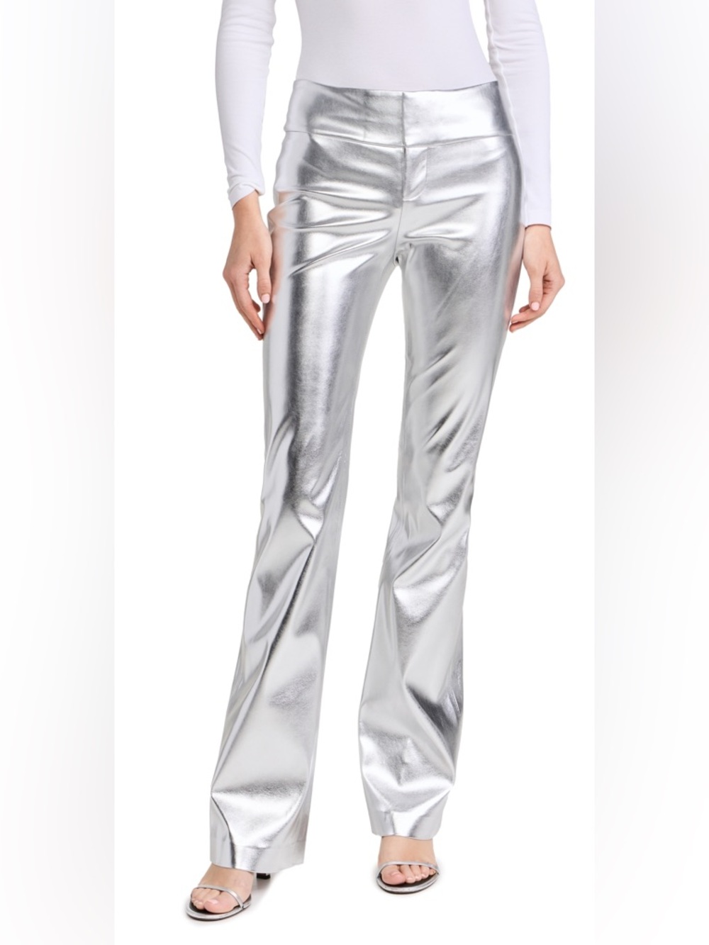 Alice + Olivia: Silver Metallic Vegan Leather Pants - Picture 2 of 10